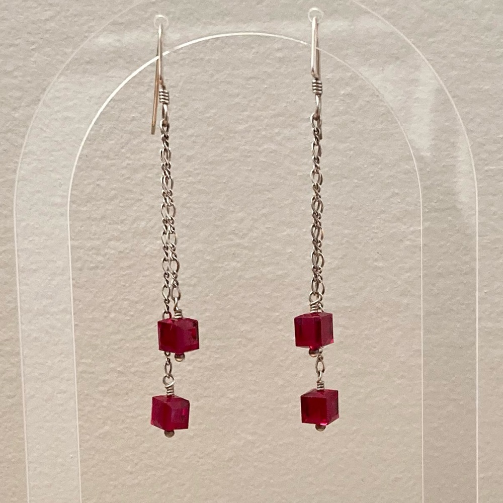 Garnet Swarovski Crystal & Sterling Silver Chain Statement Earrings